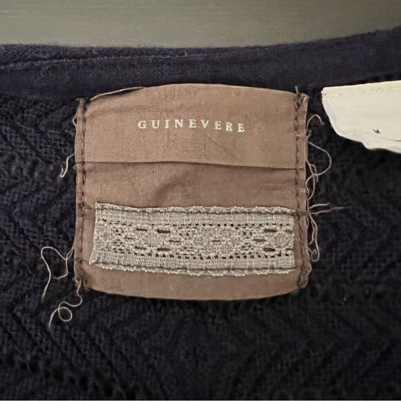 Anthropologie Guinevere Cardigan Sweater M Deep Blue Long Line Knit Open Front - Picture 9 of 14